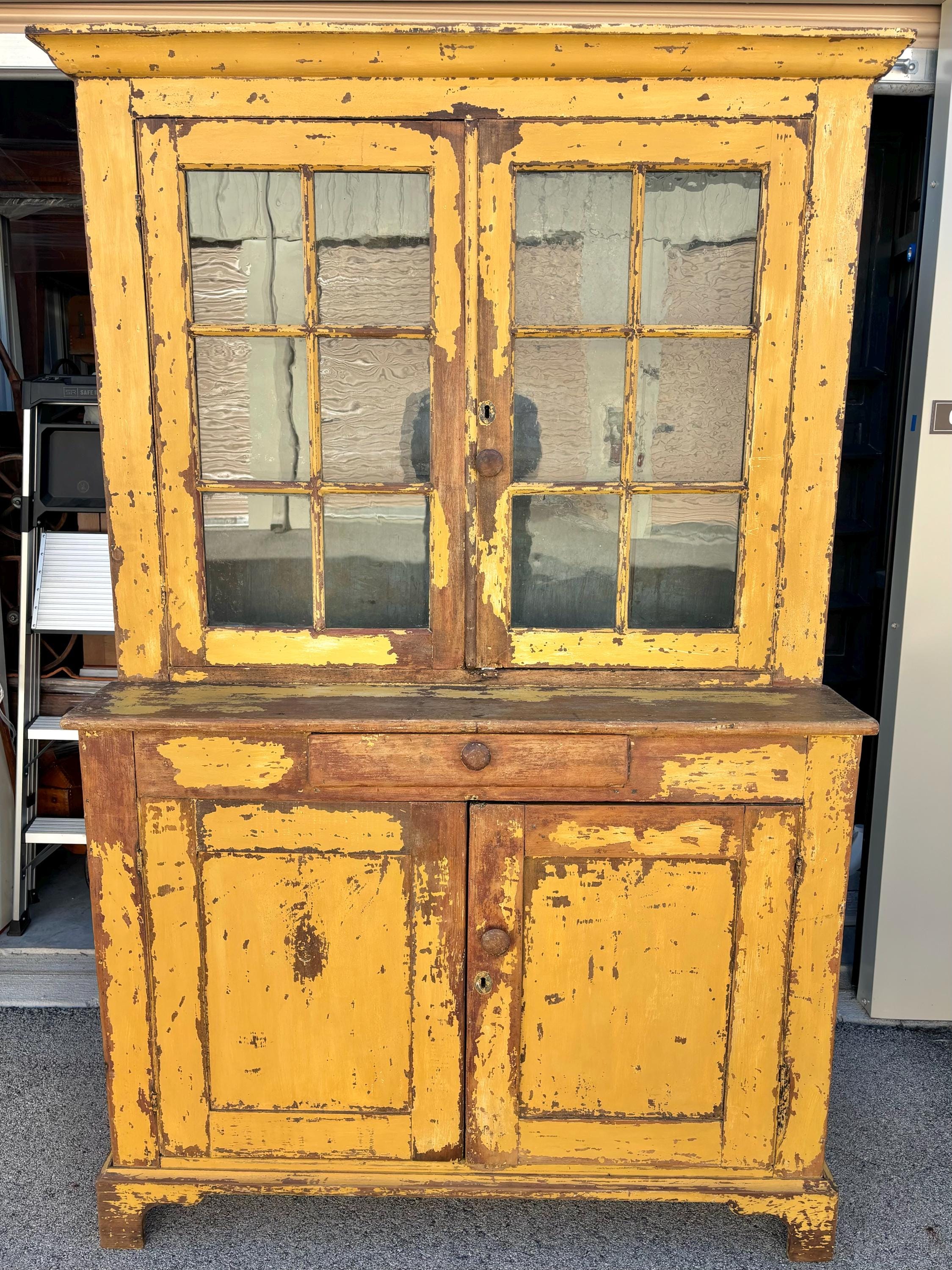 Monumental Antique Primitive Virginia One Piece Stepback Cupboard