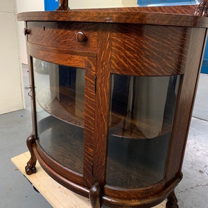 Antique oak curved glass sideboard buffet server display cabinet claw feet 42w20d38h57h Shipping is not free