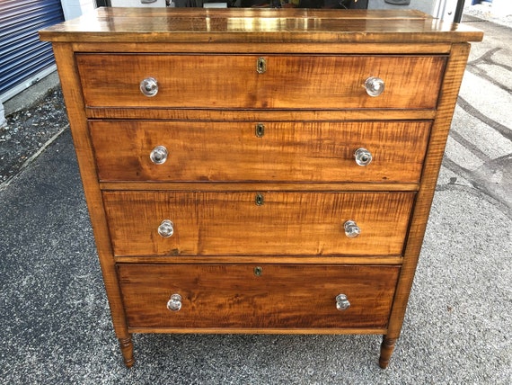American 19th c Sheraton chest in maple four dovetailed drawers 48h41.5w22d shipping is not free