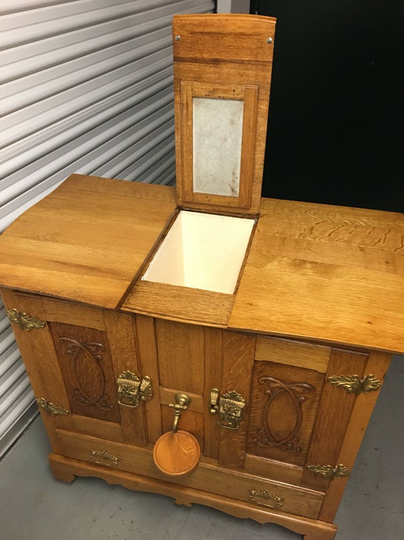 Antique Oak Ice Chest Refridgerator Gravity Fed Water Etsy