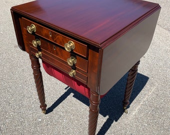 Antique Sheraton mahogany two drawer drop leaf sewing stand table 19d29.5h18w27.25w36.5w Shipping is not free