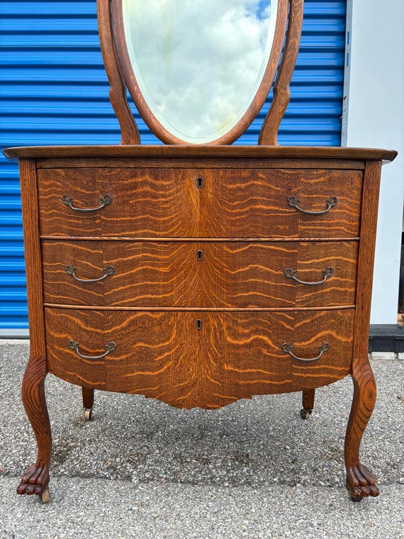 Antique Solid Tiger Oak Princess Dresser Tilt Oval Beveled Mirror  31.75h79.25h34w19d Shipping is Not Free - Etsy
