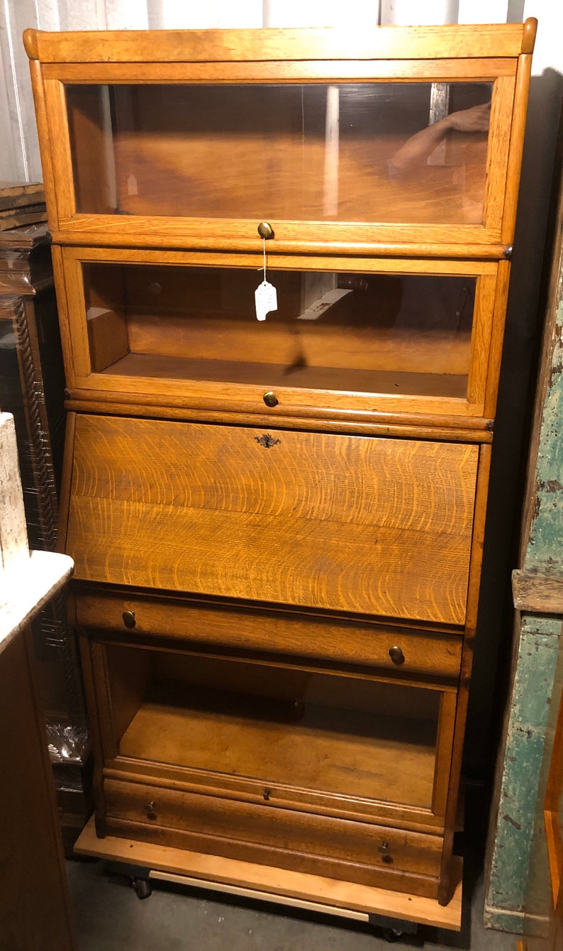 Antique Exquisite Oak Barrister Bookcase With Secretary Etsy