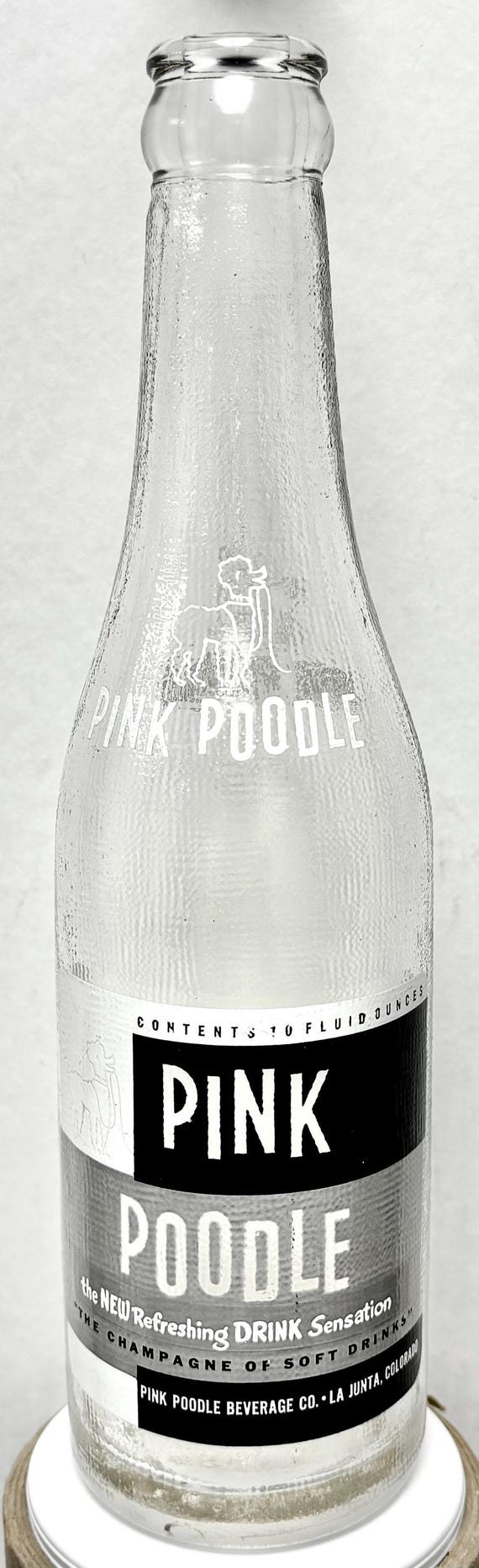 Extremely Rare Antique Pink Poodle 1955 ACL 10oz Soda Bottle La