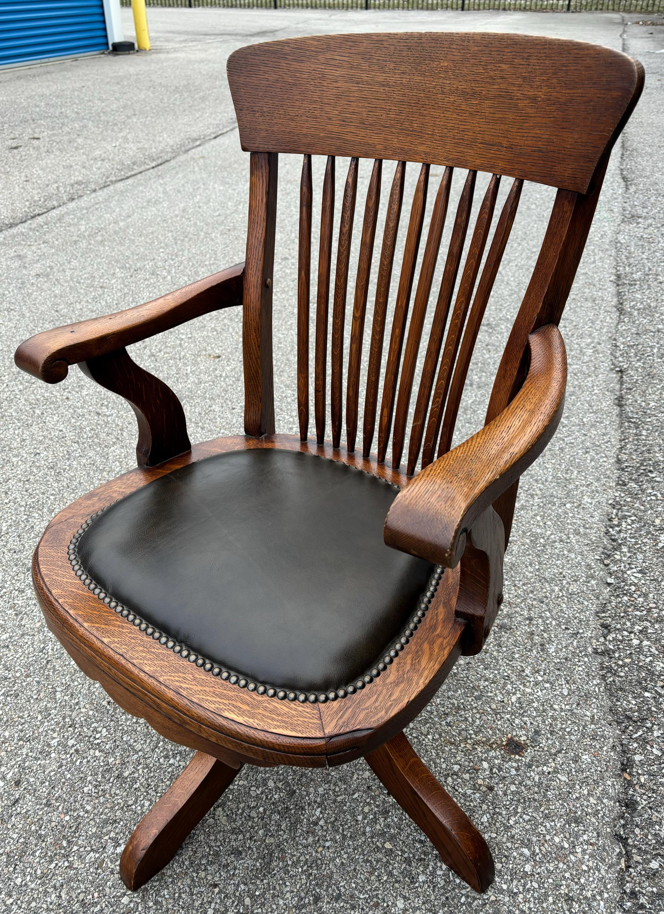 Antique English Solid Oak 1920 Desk Chair 23w38h Shipping is Not