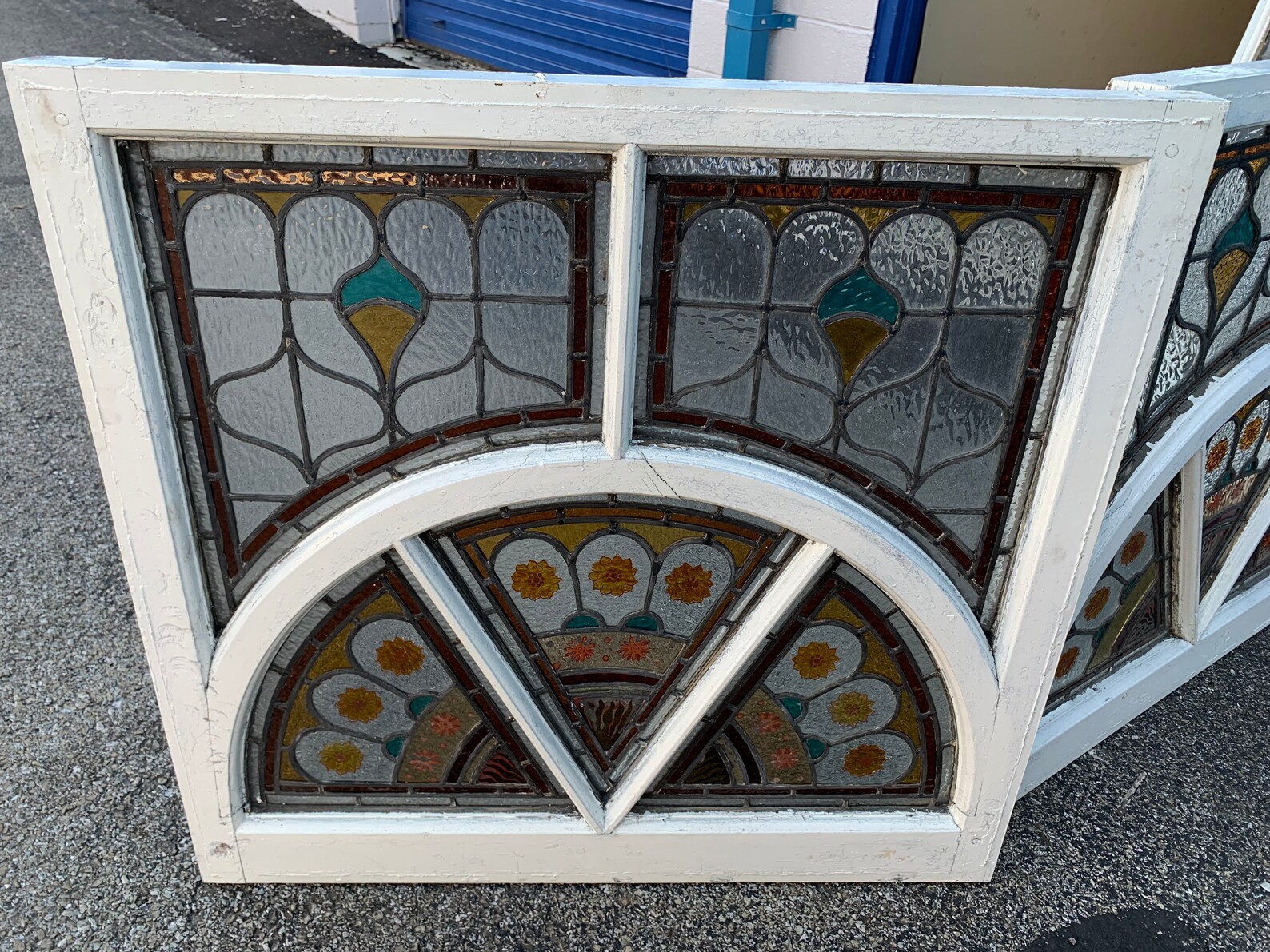 3 Antique English Stained Glass Windows With Painted Designs Etsy
