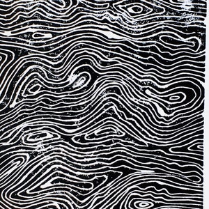 BLOCK PRINT - Topographical oceanic map - Minimal black 8x10 abstract Scandinavian linocut print - Wavy relief print