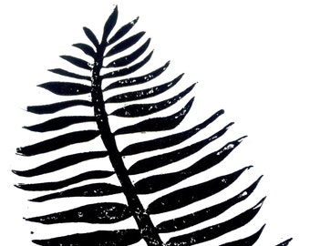 Palm leaf silhouette linoleum block print- Black hand pulled poster 8x10 - Plant linocut wall art - Leaf wall art for a minimal gallery wall