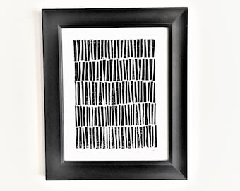 Geometrisch abstracte kunst aan de muur - Minimal black 8x10 wall art - Scandinavische linosnede print - Hand getrokken linoleum blok print - Reliëf print