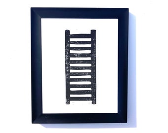 Minimale ladder linosnede print in zwart - Blokprint 8x10 reliëfprint - Geometrische kunstposter - Moderne poster - Minimale galerijmuurkunst