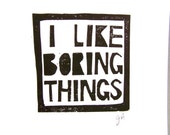 Download Items similar to LINOCUT PRINT - Andy Warhol I like boring ...