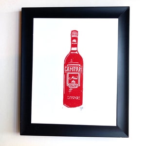 Campari - Steve Zissou's favoriete drankje - Rode linoleum blokprint 8x10 - Bar Cart Wall Art - Rode reliëf print