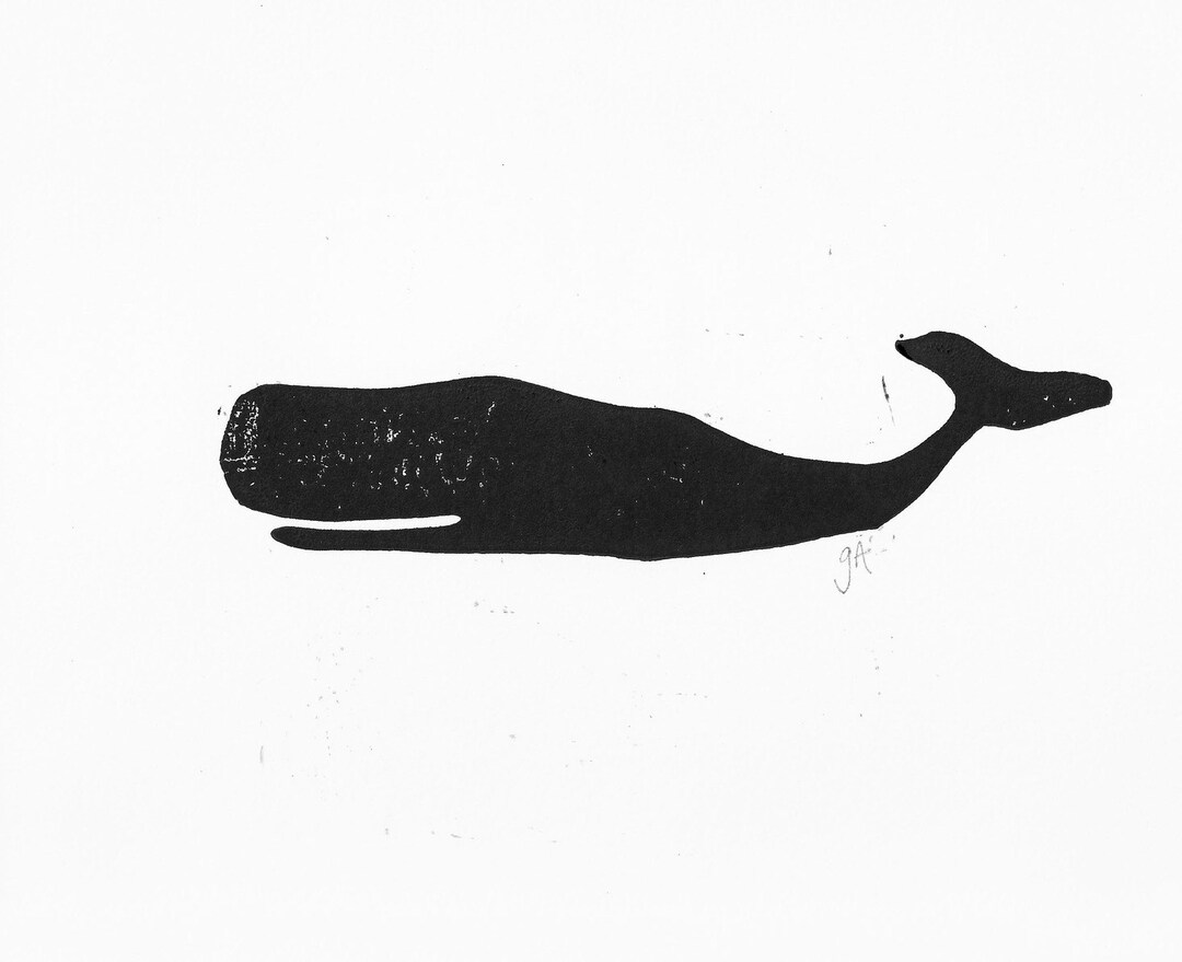 Linocut Print Minimal Whale Black Linoleum Block Print Silhouette