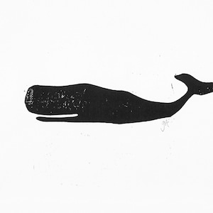 Linocut print - minimal whale - black linoleum block print silhouette poster 8x10 - Wood block - Ocean animal wall art - Printmaking