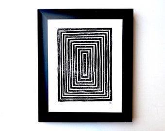 Hand carved block print - Black Rectangles - Minimal 8x10 geometric Scandinavian style linocut - Linoleum block relief print - Wood print