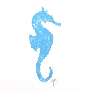 Minimal sky blue Seahorse Linoleum block print 8x10 Minimal gallery wall Marine animal wall art Minimalistic seahorse linocut print image 2