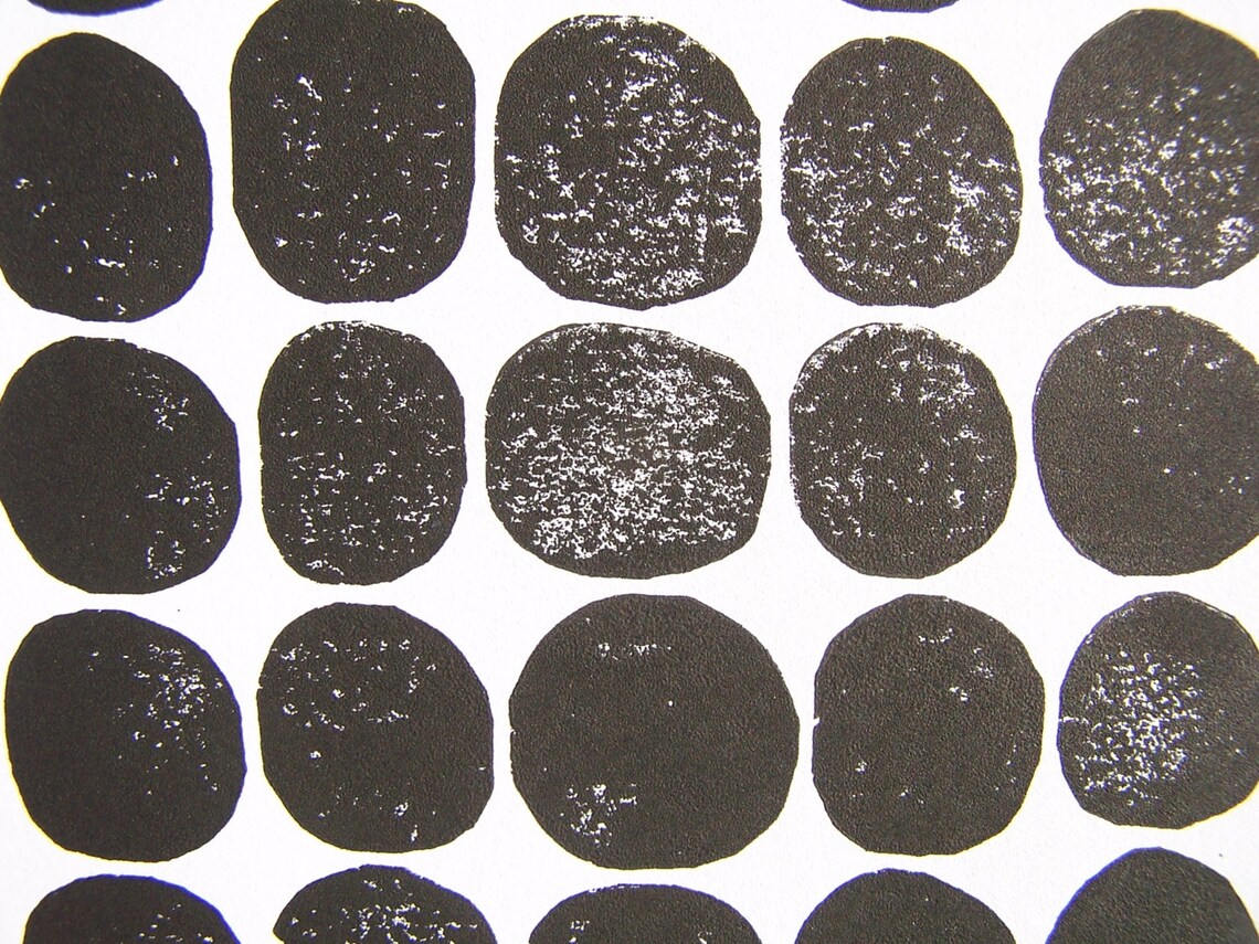 LINOCUT PRINT 30 Geometric Dots Black Block Print 8x10 Etsy