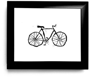 Black bicycle linoleum block print - Hand pressed minimal bike linocut 8x10 - Bicycle relief print - Minimal black wall art linoprint poster