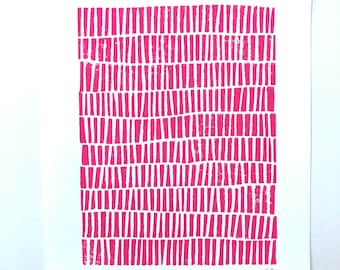 Sizzling hot pink abstract linocut print - 8x10 mid century modern poster - Minimal block print for a minimal gallery wall - pink wall art