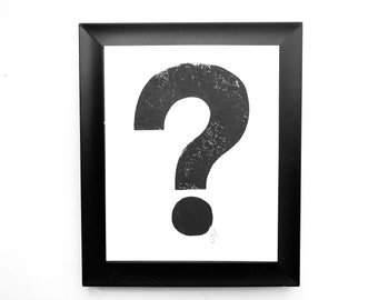 Question mark - linocut print 8x10 in black - Minimal punctuation mark for a gallery wall - Ask the why - Hand pulled relief print