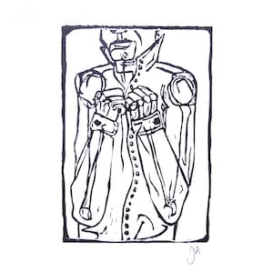 Trop de boutons - Impression linoléum noir - Impression linogravure portrait en relief 8 x 10 - Linogravure de chemise boutonnée - Art mural homme d&#39;affaires