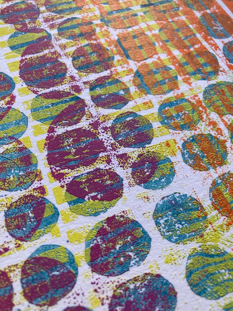 Large Monoprint - Abstract Multi-color Relief Print- Linocut Wall Art ...