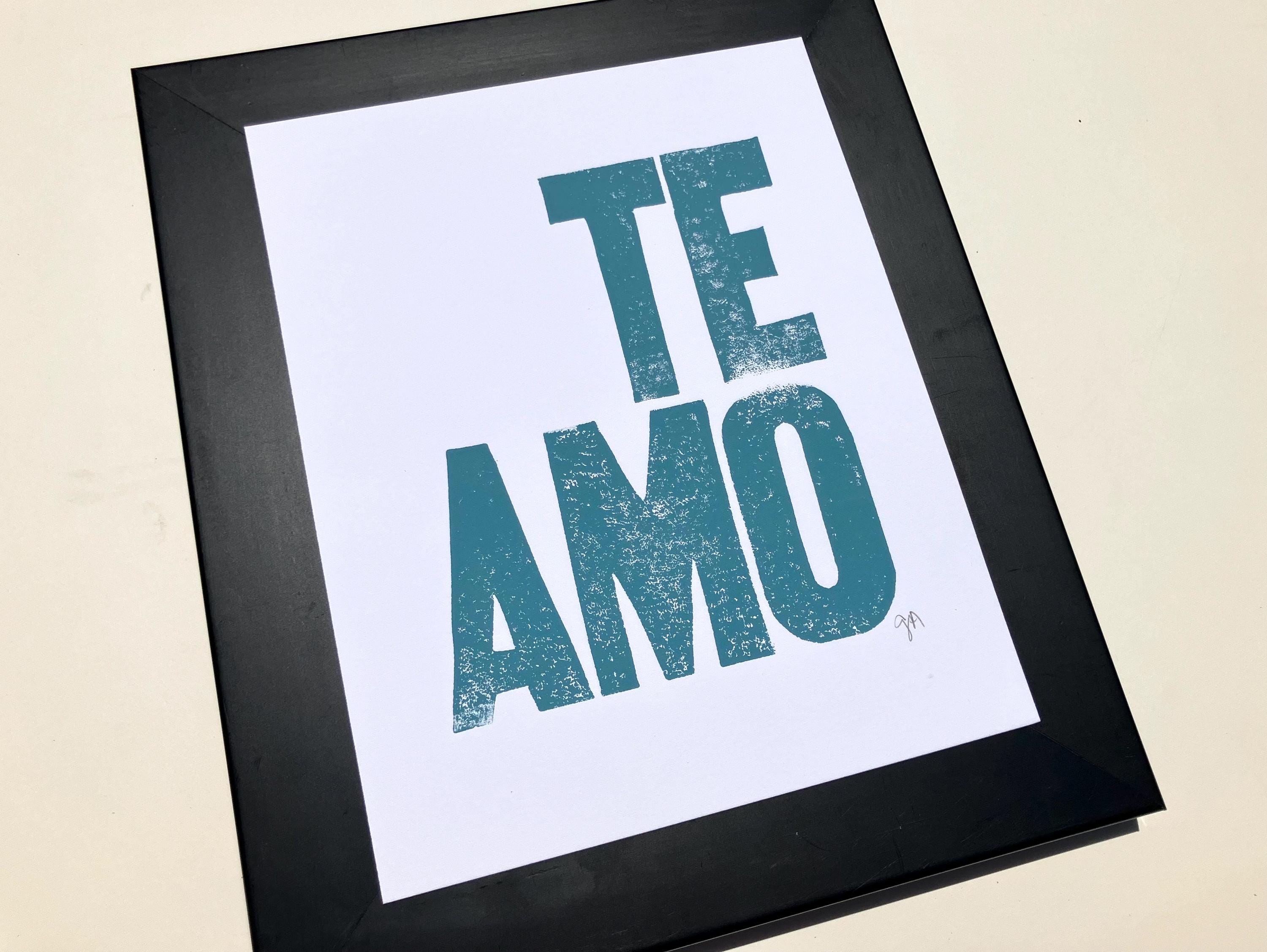 Te Amo (I Love You - in Spanish) Letterpress Blue-grey Poster