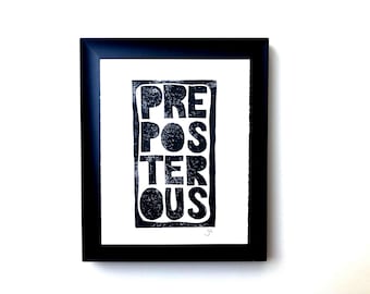 Absurd SVART LINOLIMITAT 8x10 boktryck - Minimalistisk typografisk typografi - Demotiverande tryck