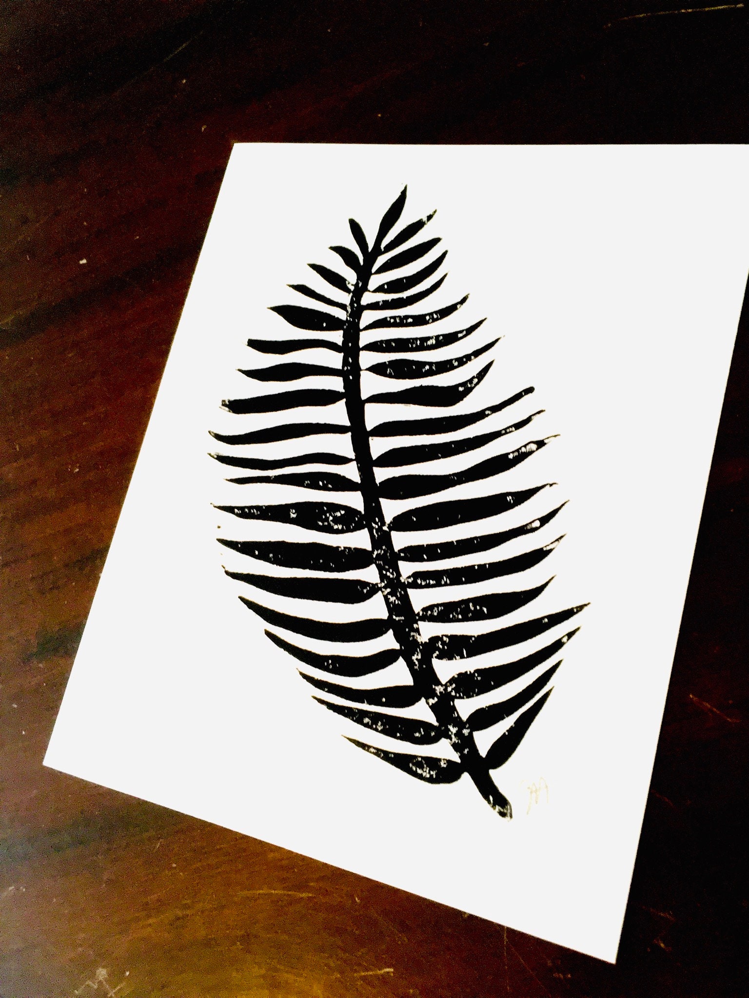 Leaf Pattern Linoleum Palm Leaf Silhouette Linoleum Block Print- Black Hand Pulled Poster ...
