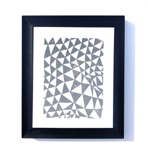 Geometric abstract triangles gray 8x10 Bunting poster Minimal gallery wall art Linoleum block print Linocut relief print linoprint image 1