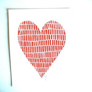 Red heart linocut print Minimal wall art 8x10 letterpress block print Hand pulled relief poster Valentines Day linoprint wall art image 3