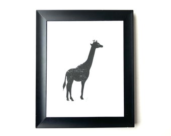 Giraffe linocut block print - 8x10 African safari - Minimal wall art print - Linoleum block print - Animal wall art - Safari animal poster