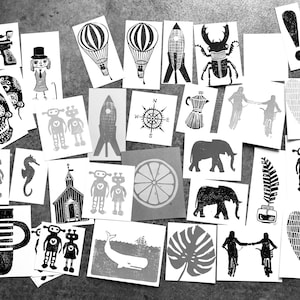 SALE - 3 linocut prints - Wall art sale - Mystery Grab Bag - Hand pulled linocut prints - Linoleum block prints - Linoprint mini prints