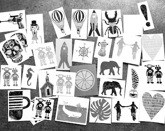 SALE - 3 Linoldrucke - Wandkunst Verkauf - Mystery Grab Bag - Handgezogene Linoldrucke - Linoldruck - Linoldruck mini drucke