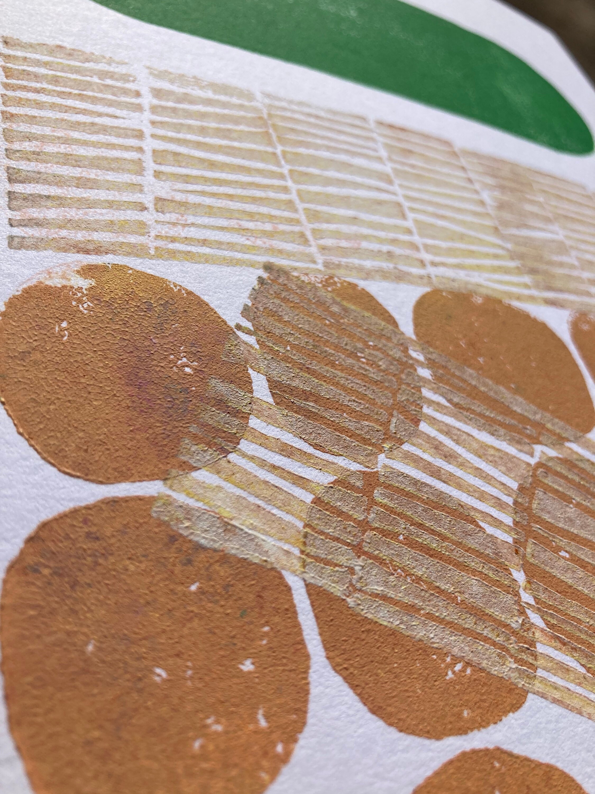Monoprint - Abstract Multi-color Relief Print - Beige and Green ...