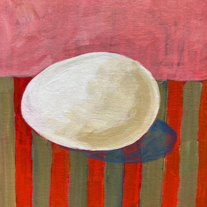 Uovo singolo - Dipinto acrilico originale su carta di cotone spessa 8x10 - Arte murale da cucina - Uovo senza cornice in rosso, rosa e ocra - Carta di cotone