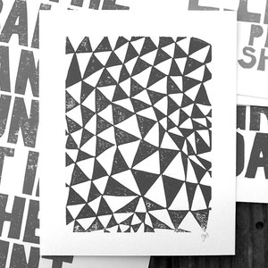 Geometric abstract triangles gray 8x10 Bunting poster Minimal gallery wall art Linoleum block print Linocut relief print linoprint image 3