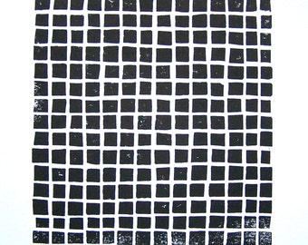Geometrische Quadrate - Minimaler abstrakter schwarzer Holzschnitt 8x10 Linoldruck - Druckgrafik Reliefdruck - Minimale Galerie Wandkunst
