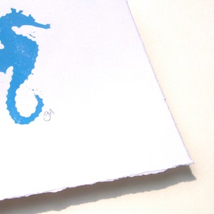 Minimal sky blue Seahorse Linoleum block print 8x10 Minimal gallery wall Marine animal wall art Minimalistic seahorse linocut print image 5
