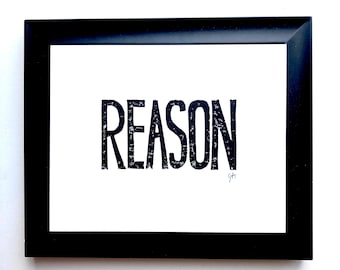 Reason, science, logic, and rational thinking Linocut print - 8x10 Black hand pulled linoleum block print - Hand pulled relief print