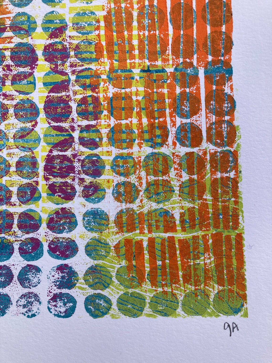 Large Monoprint - Abstract Multi-color Relief Print- Linocut Wall Art ...
