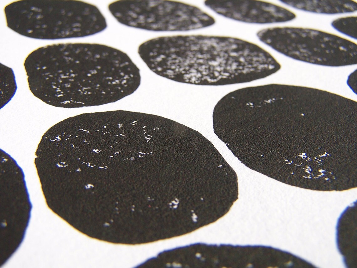 LINOCUT PRINT 30 Geometric Dots Black Block Print 8x10 Etsy