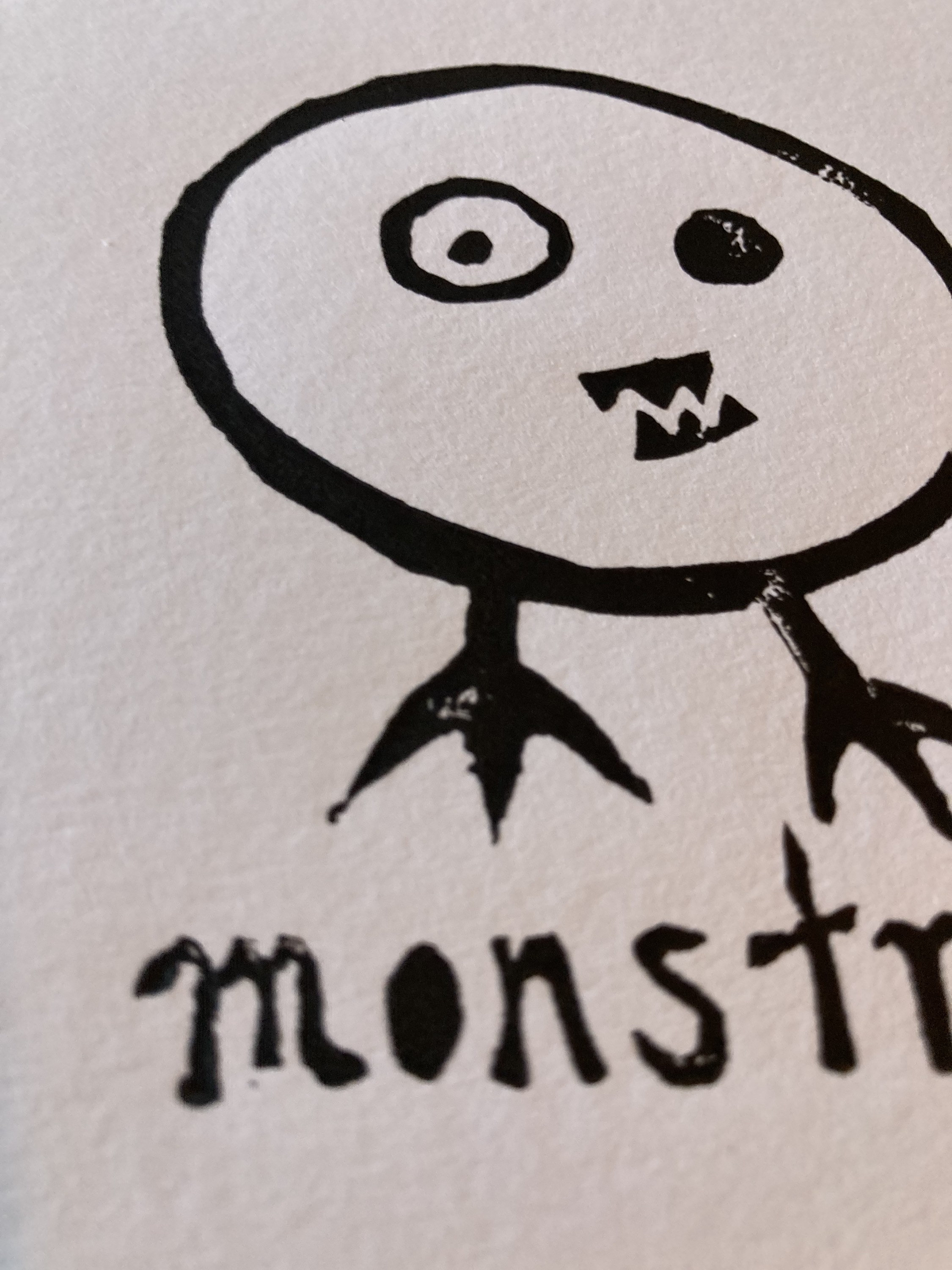 Monster Linocut Monstruo - Happy Little Monster Linocut Print - 8x10 Linoleum Block ...