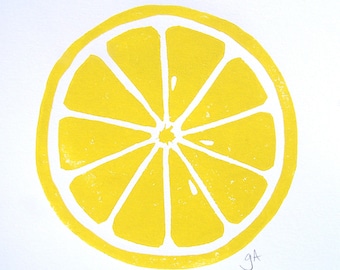 Lemon yellow block print - Hand-pressed 8x10 linocut print - Minimal bright yellow kitchen wall art - Minimal gallery wall - Relief print