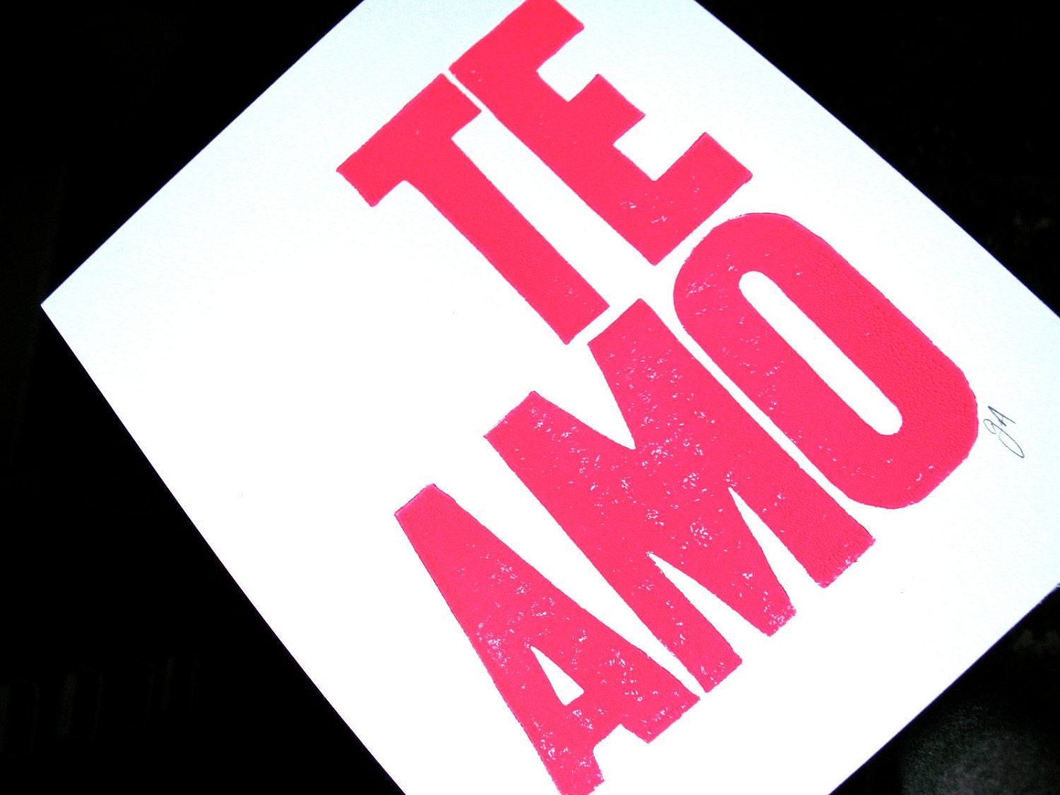 Te Amo I Love You in Hot Pink Minimal Linocut Typography Etsy