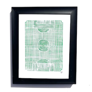 Soccer field linocut relief print - 8x10 Minimal geometric soccer wall art - Forest green football field - Linoleum block print - Linoprint