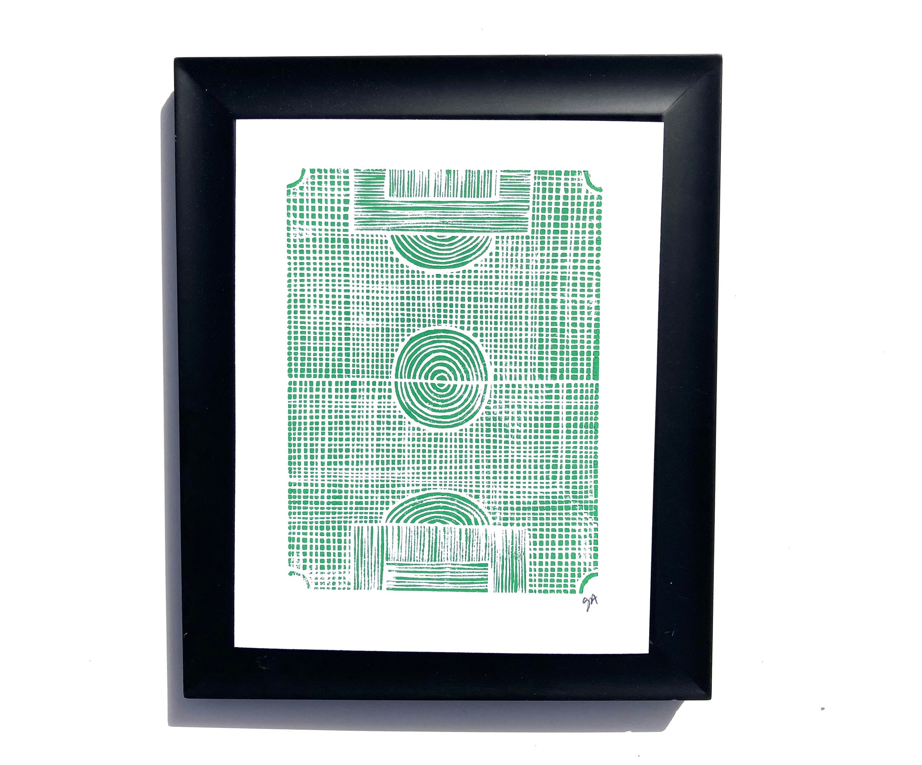 Soccer field linocut relief print - 8x10 Minimal geometric soccer wall art - Forest green football field - Linoleum block print - Linoprint