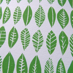 Leaf Pattern Linoleum Minimal Leaves - Scandinavian Folk Art - Light Green Linoleum Block ...