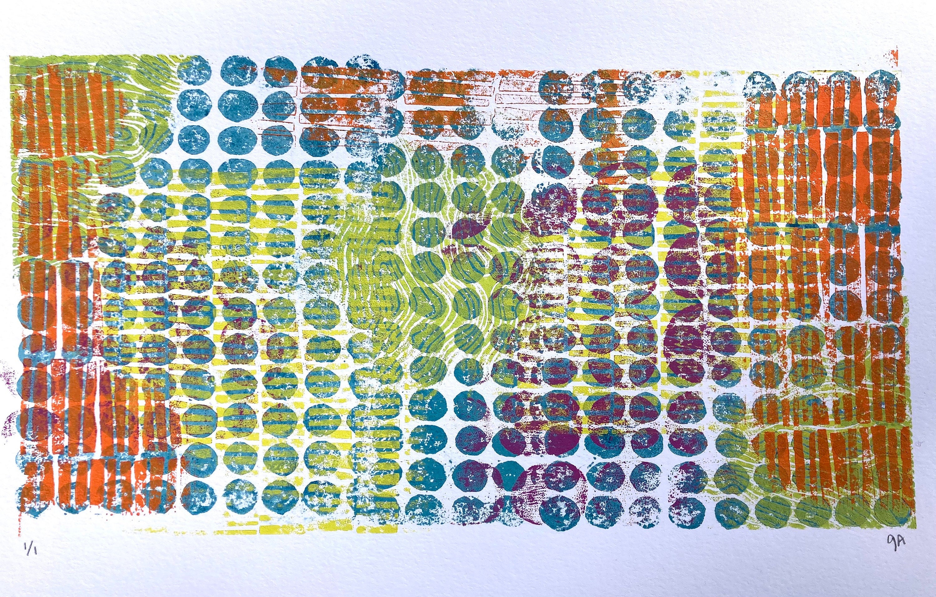 Large Monoprint - Abstract Multi-color Relief Print- Linocut Wall Art ...