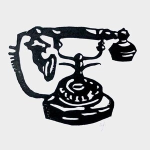 Black antique rotary telephone print - 8x10 phone wall art - Linocut poster- Linoleum block print - Vintage rotary phone relief print
